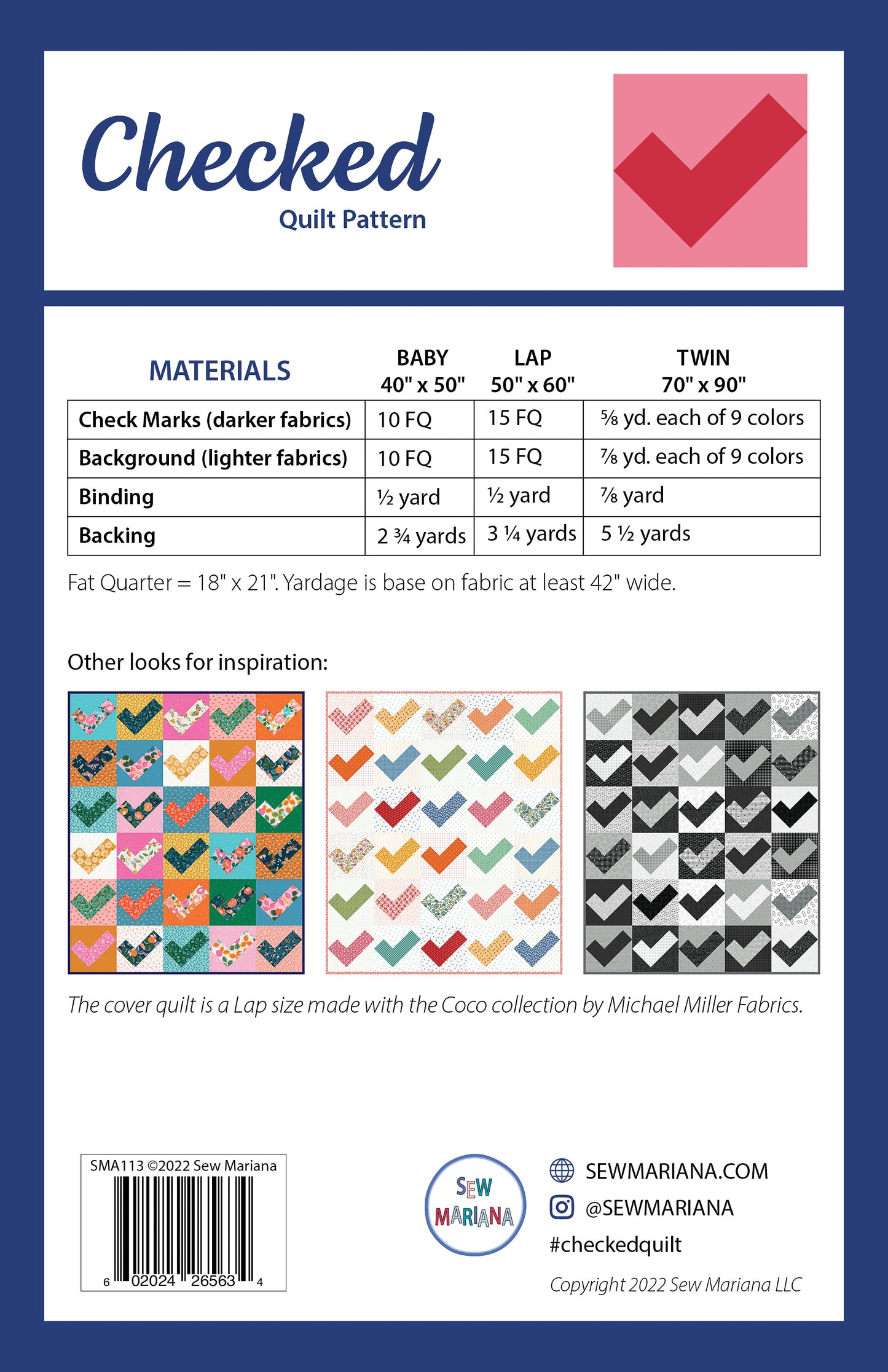 Checked Quilt Pattern - PRINTED