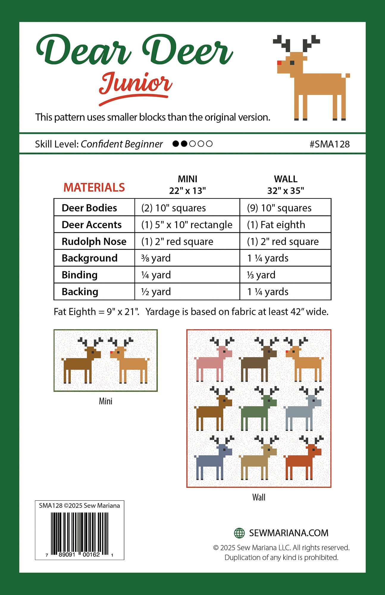 Dear Deer JUNIOR Quilt Pattern - PRINTED