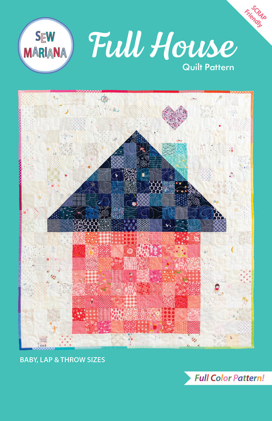 full house pattern cover with a quilt with a little house and a heart coming up the chimney