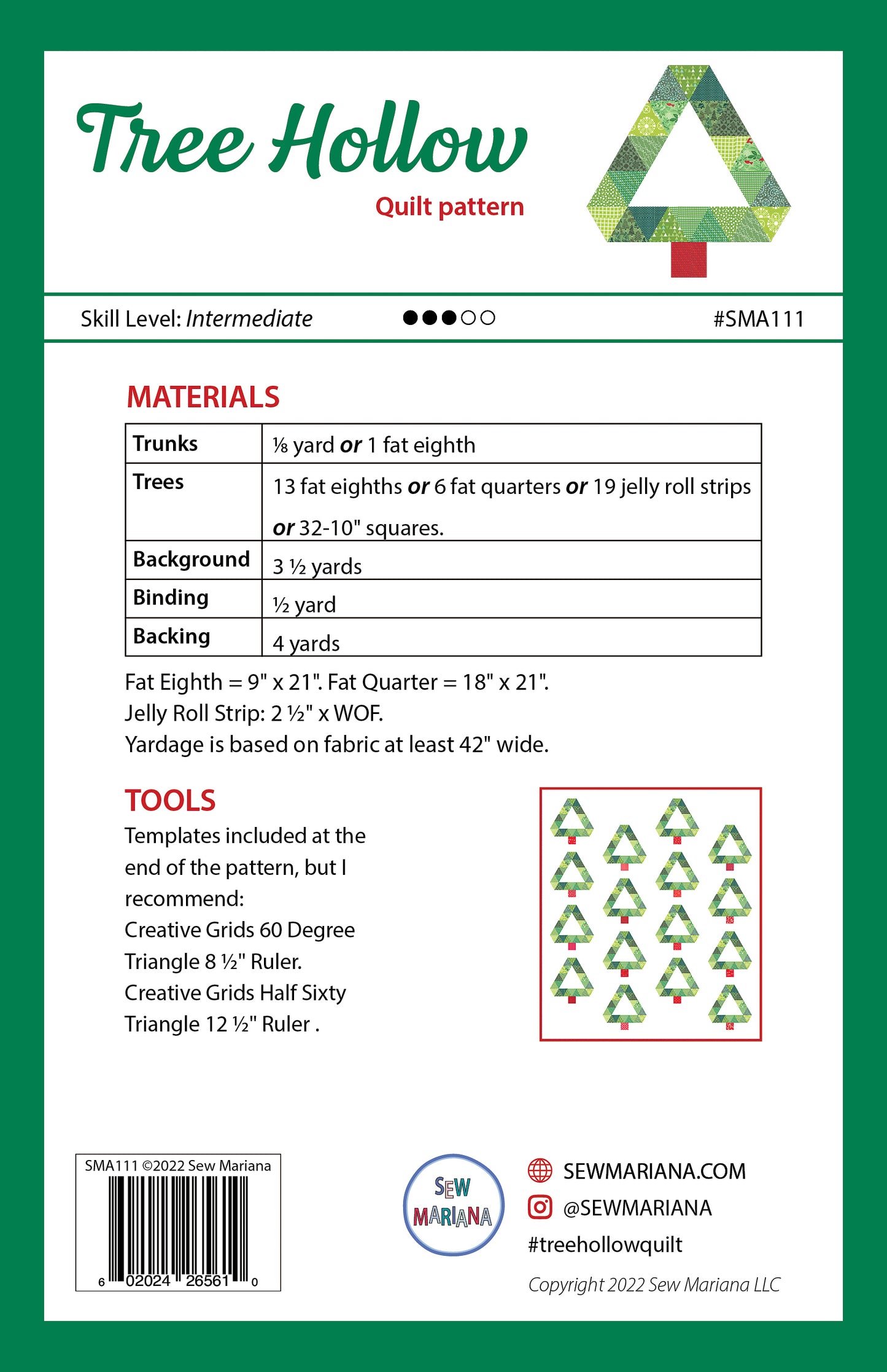 Tree Hollow Quilt Pattern - PRINTED