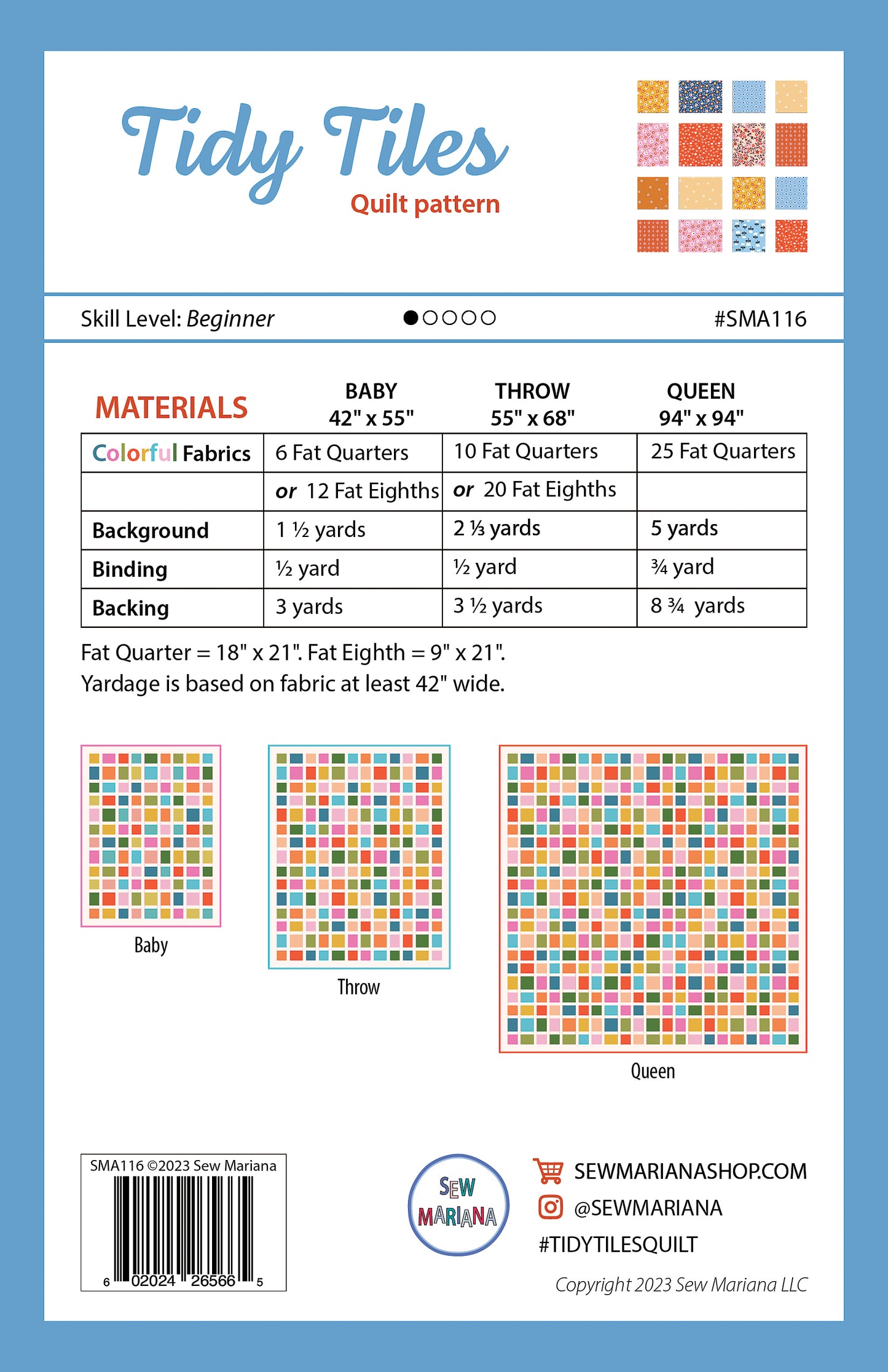 Tidy Tiles Quilt Pattern - PRINTED