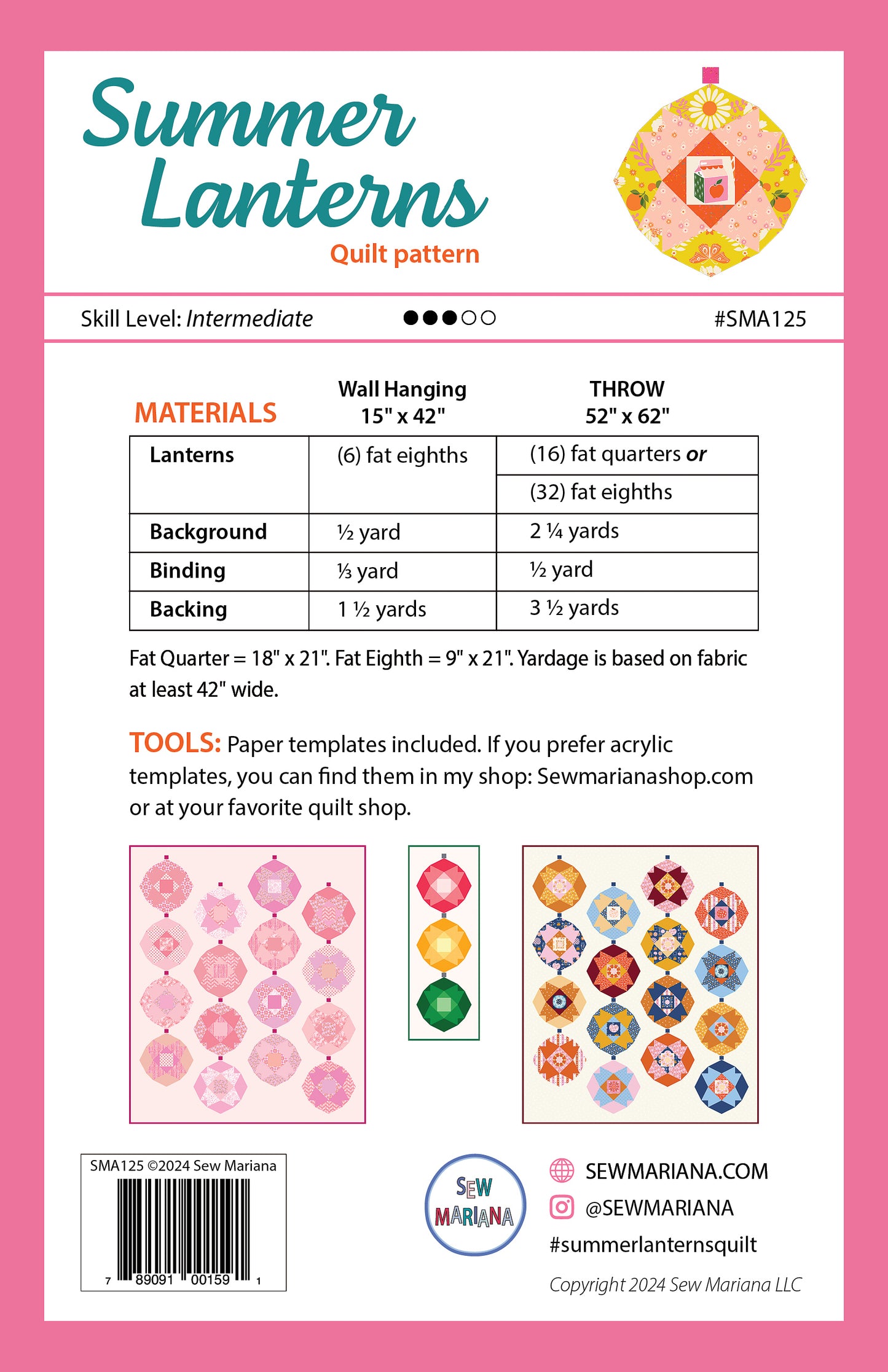 Summer Lanterns Quilt Pattern - PRINTED