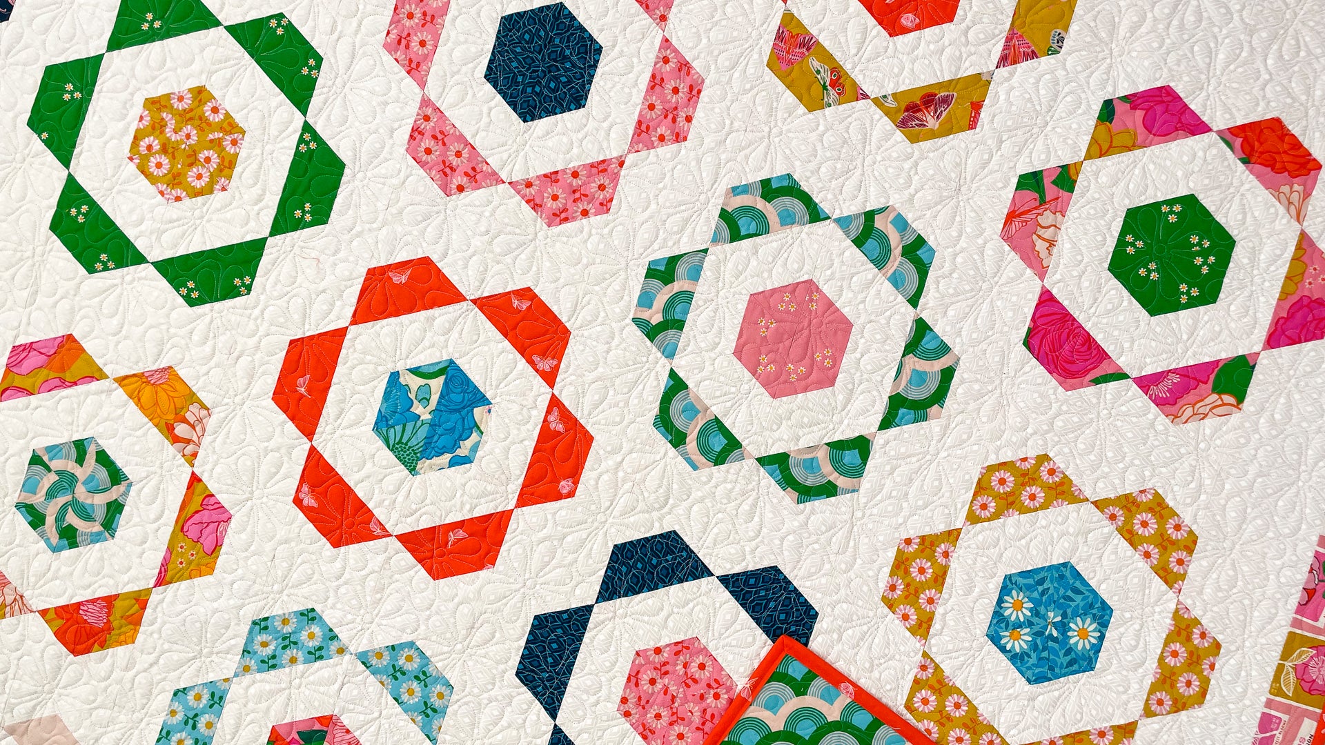 flowerland quilt in bright fabrics